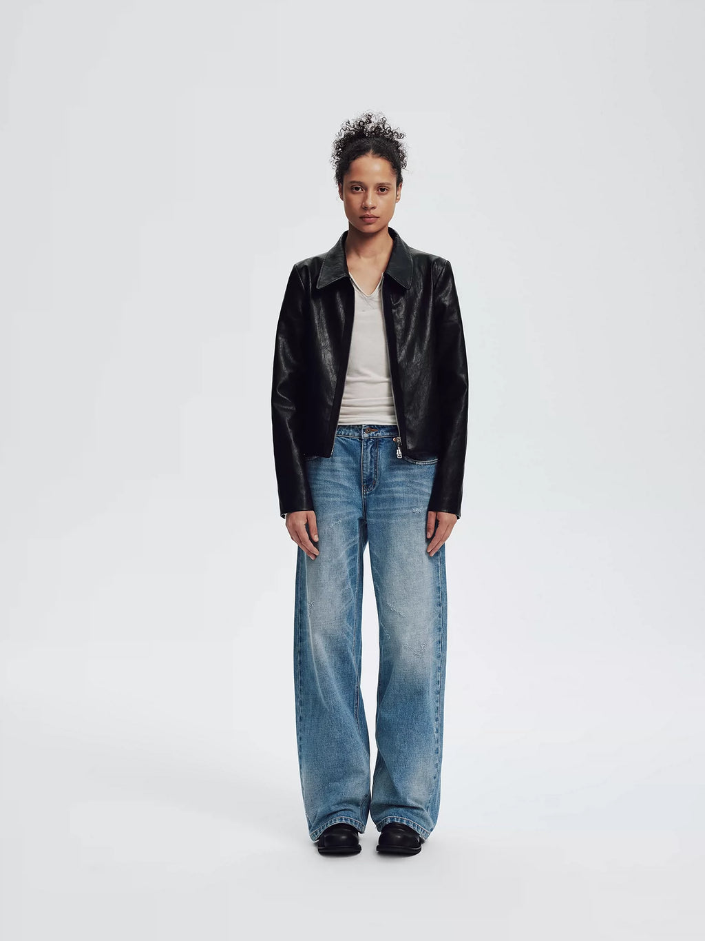 Light Wash Distressed Straight Jeans