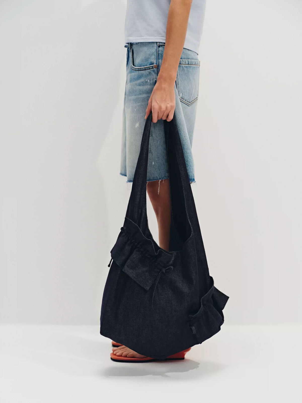 Heavyweight Raw Denim Ruffled Tote Bag