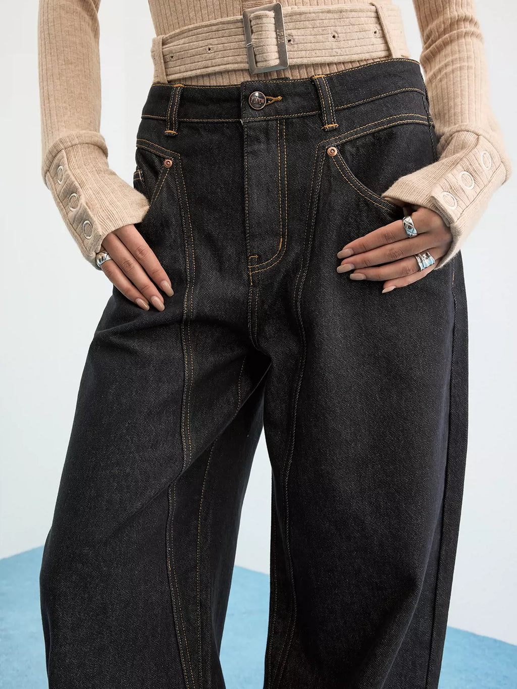 Selvedge Raw Deconstructed Curved Leg Jeans