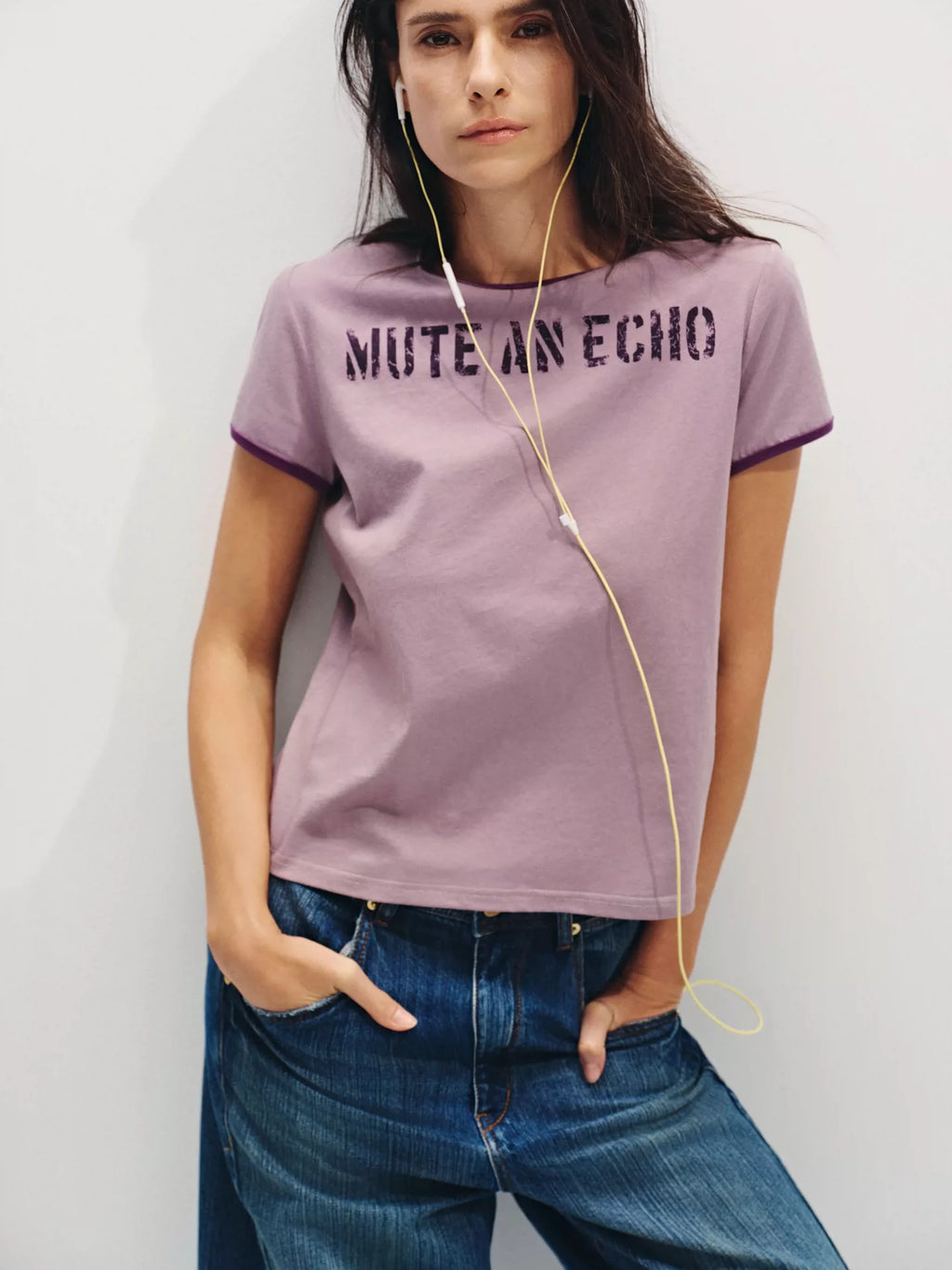 "Static Noise" Linen-Blend Ringer Tee