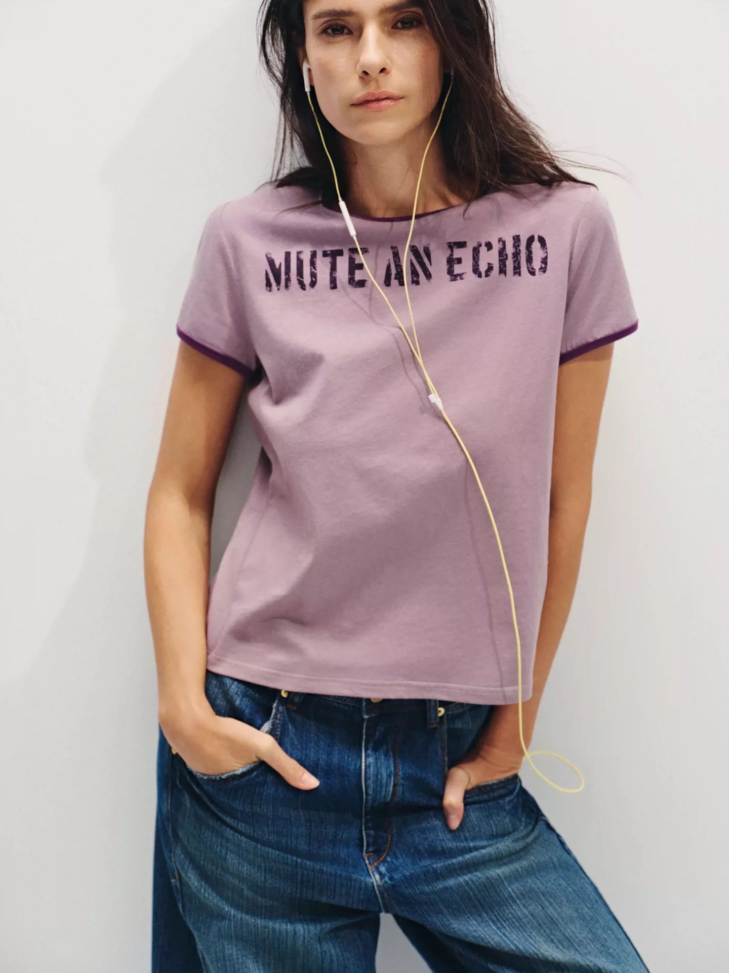 "Static Noise" Linen-Blend Ringer Tee