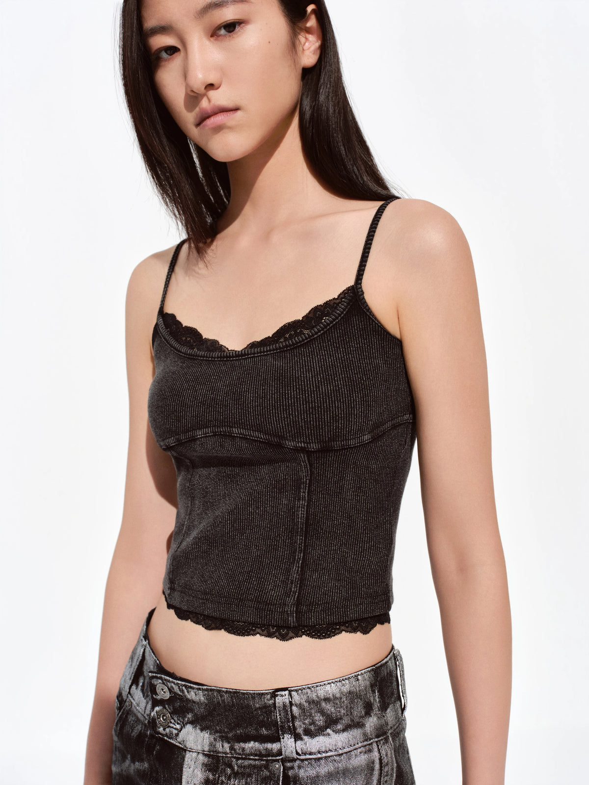IFIKNOW Lace-Paneled Denim Camisole
