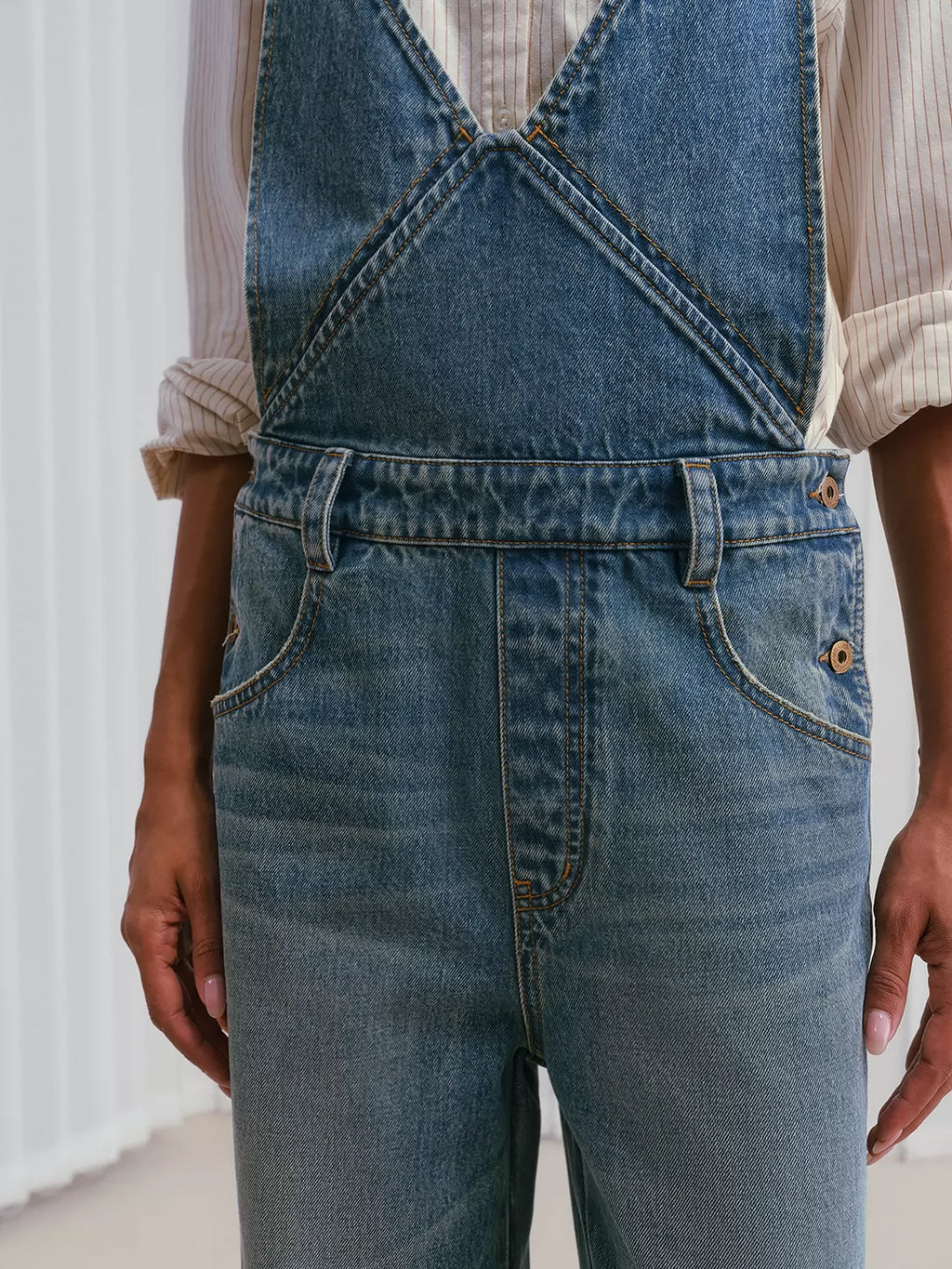 Premium Wash V-Neck Denim Jumpsuit