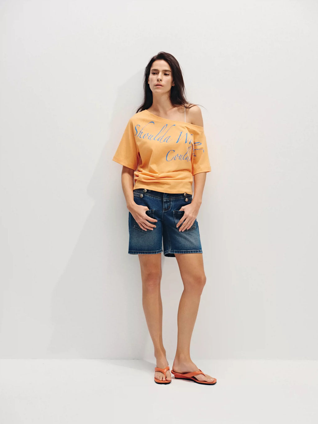 Splatter-Paint Ice-Blue Low-Rise Baggy Denim Jorts