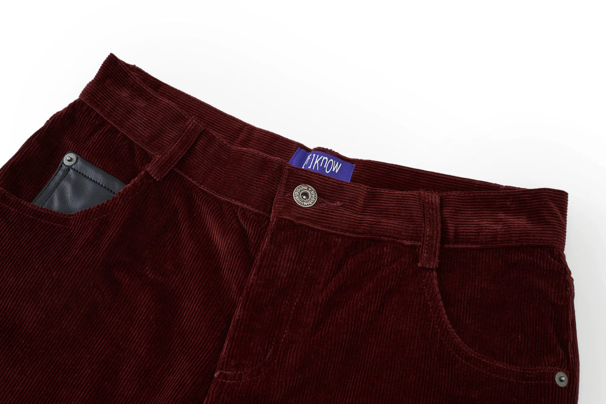 Leather-Paneled Stretch Corduroy Red Trousers