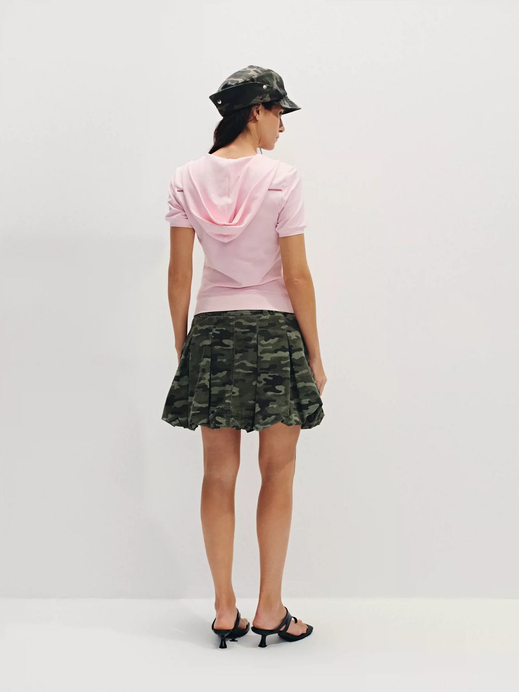 Distressed Camo Cargo Bubble Skirt