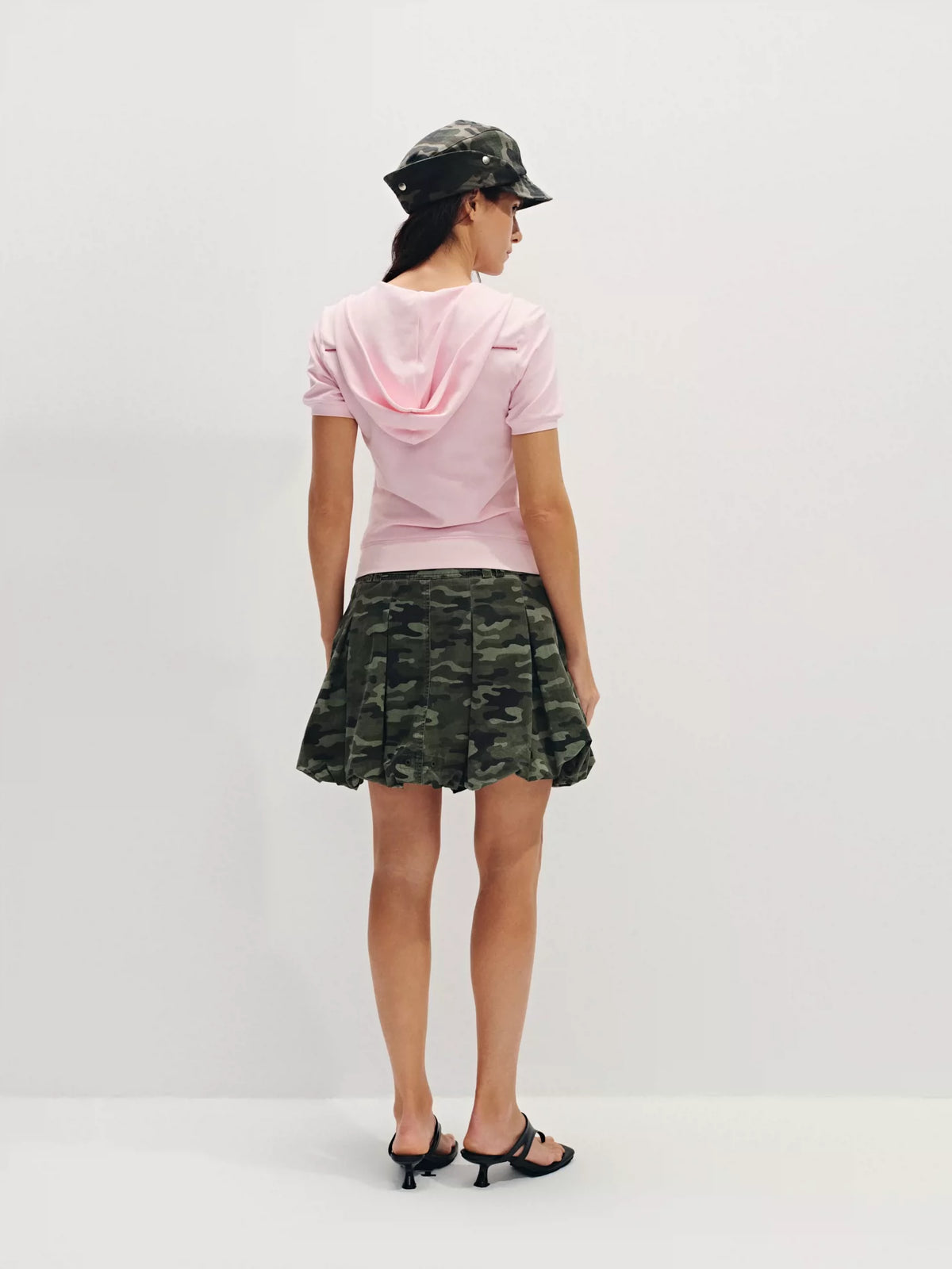 Distressed Camo Cargo Bubble Skirt