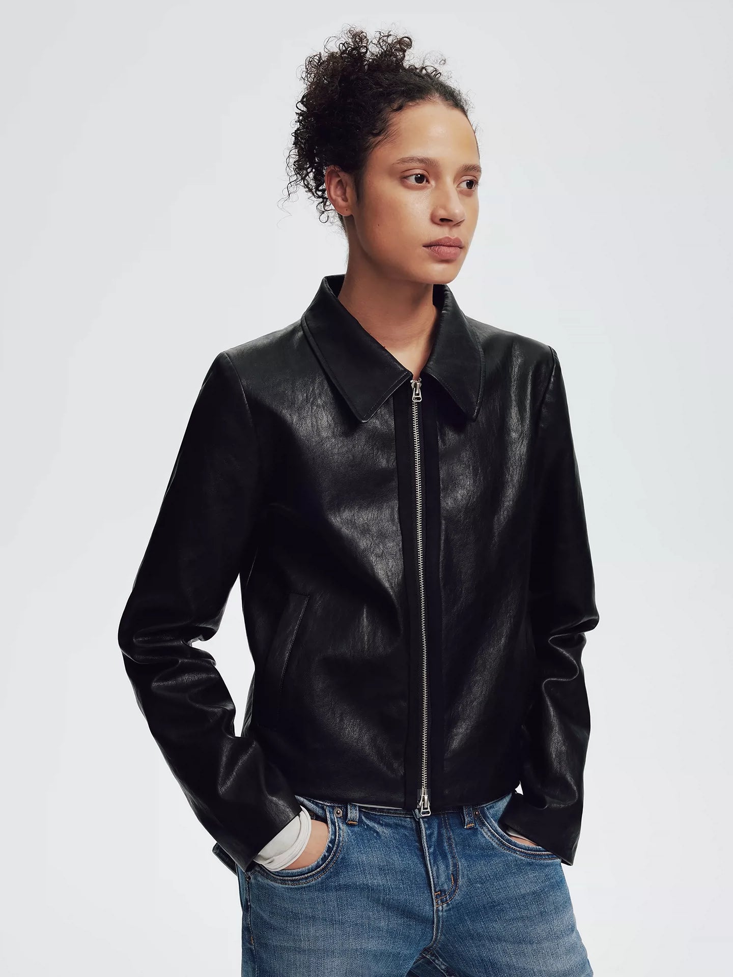 Black Paneled Faux Leather Jacket