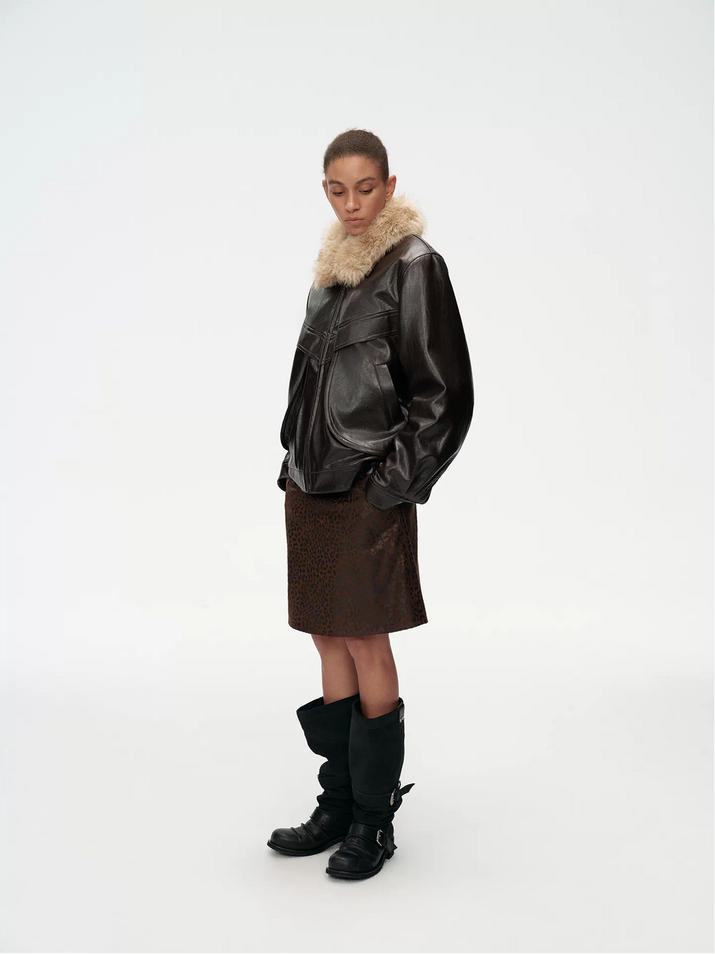 Detachable Fur Collar Leather Jacket