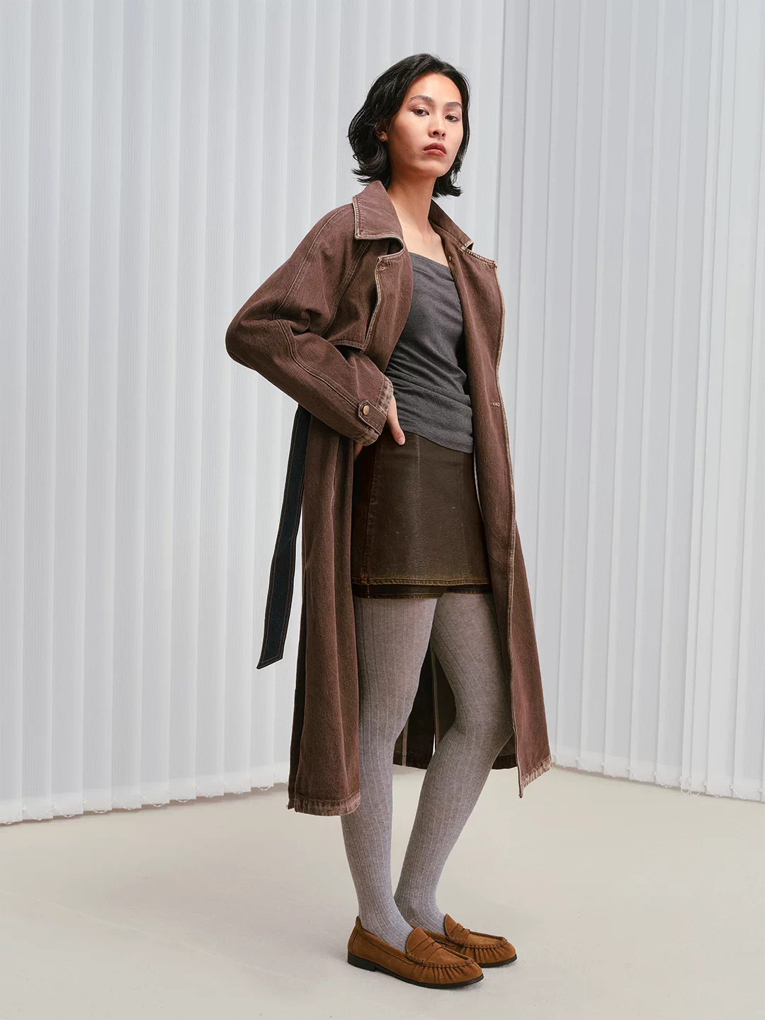 Belted Washed Denim Trench Coat