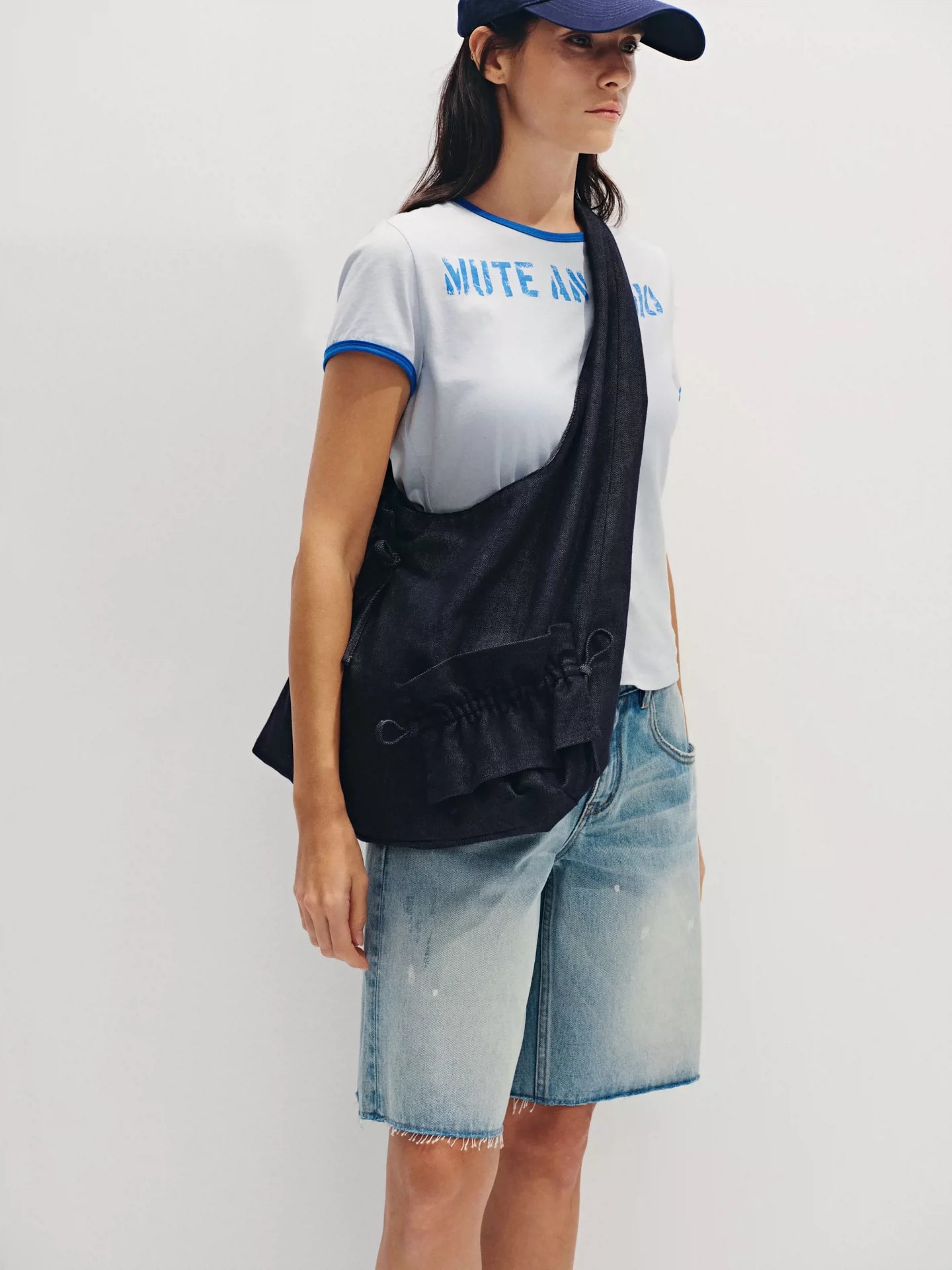 Heavyweight Raw Denim Ruffled Tote Bag