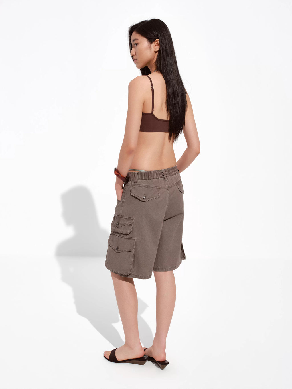 Enzyme-Washed Distressed Multi-Pocket Cargo Shorts