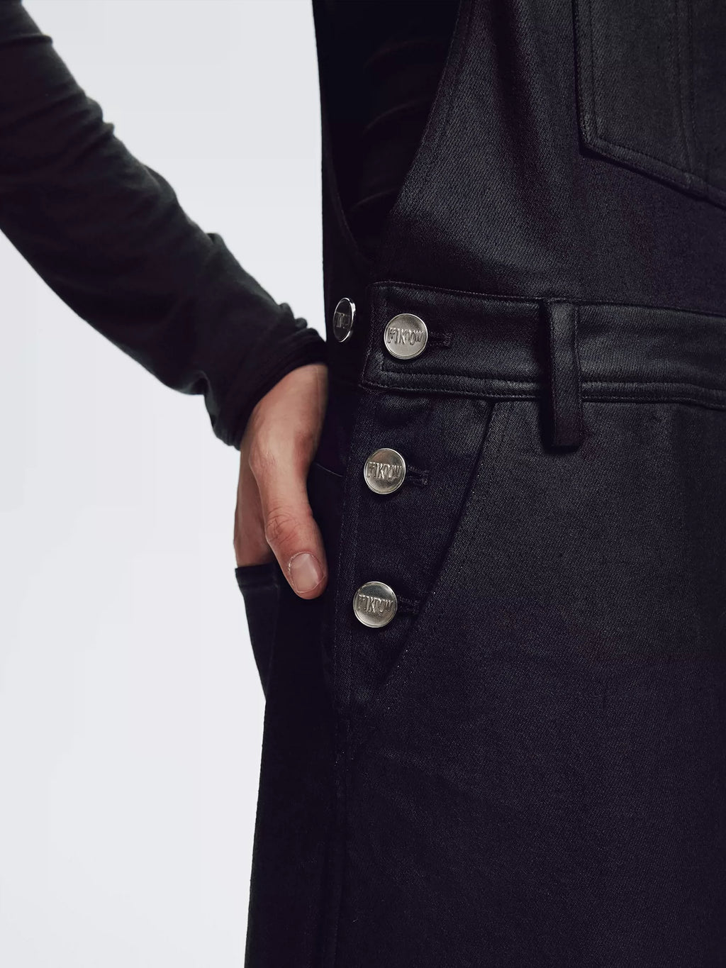 Black Waxed Denim Overalls