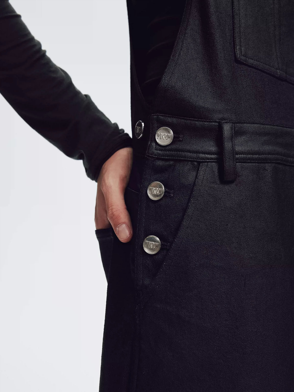 Black Waxed Denim Overalls