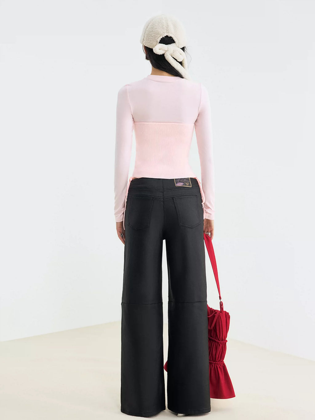 V-Waist Wax-Coated Black Denim Jeans