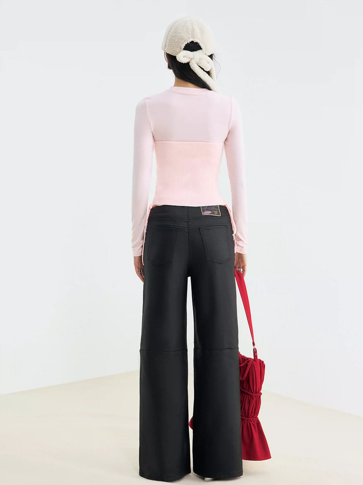 V-Waist Wax-Coated Black Denim Jeans