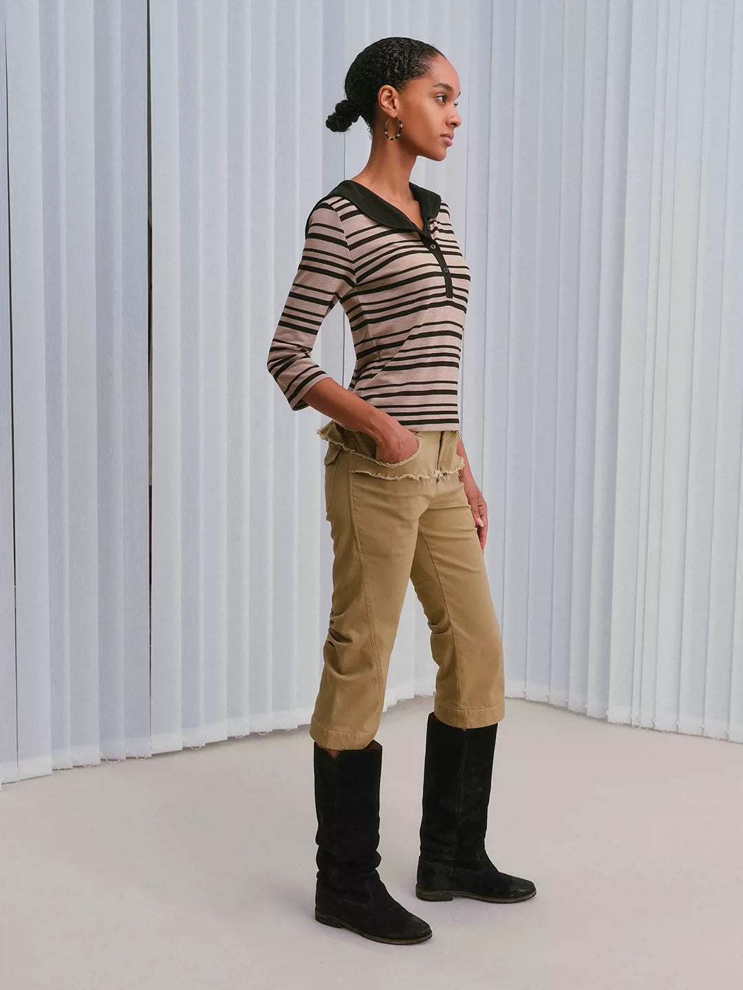 Ruched Khaki Cropped Cargo Pants
