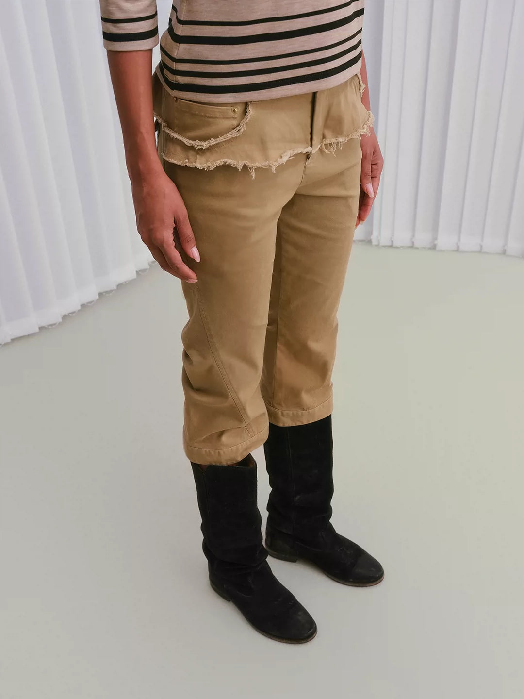 Ruched Khaki Cropped Cargo Pants