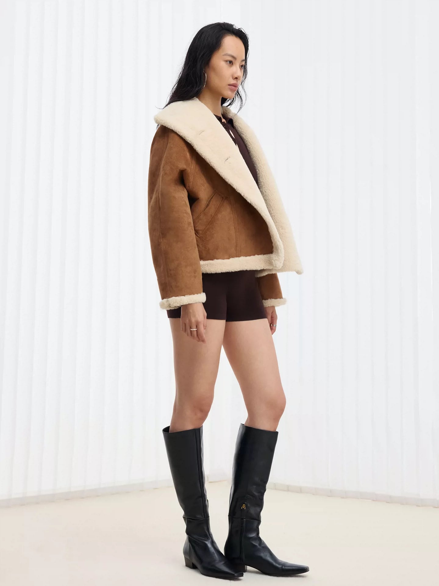 IFIKNOW Asymmetric-Collar Oversized Faux Shearling Coat