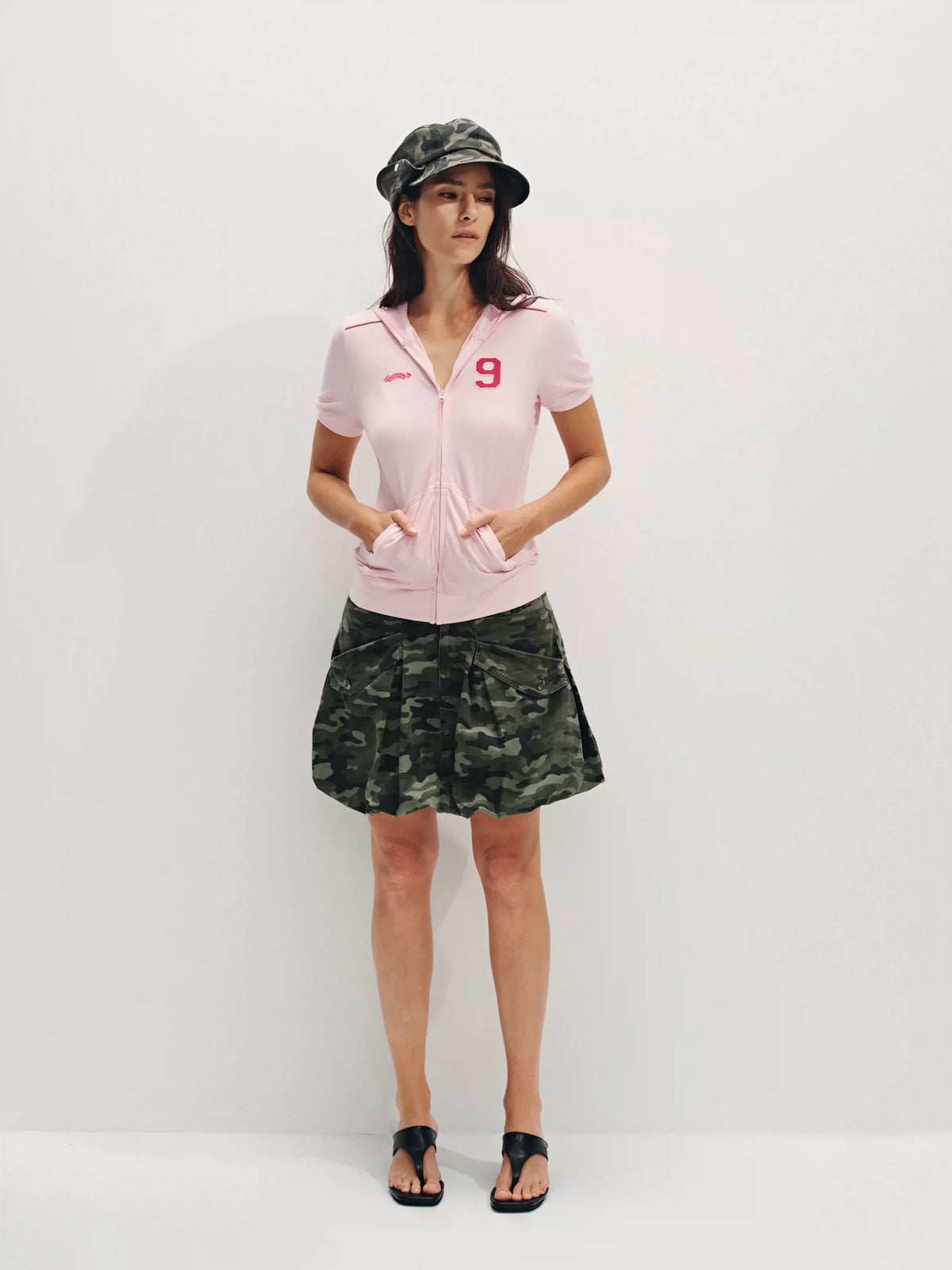 Distressed Camo Cargo Bubble Skirt
