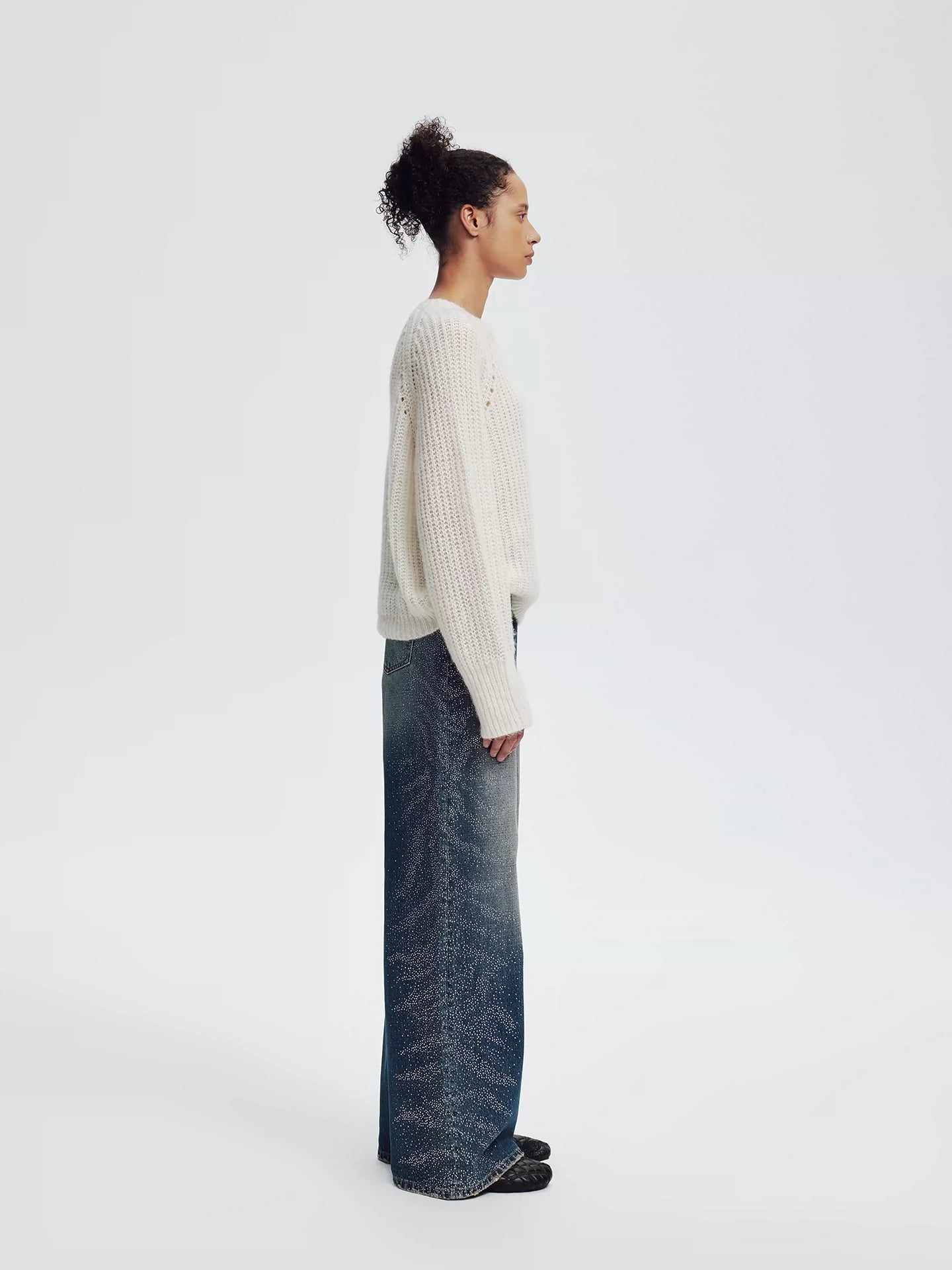 White Sheer Alpaca Cropped Sweater