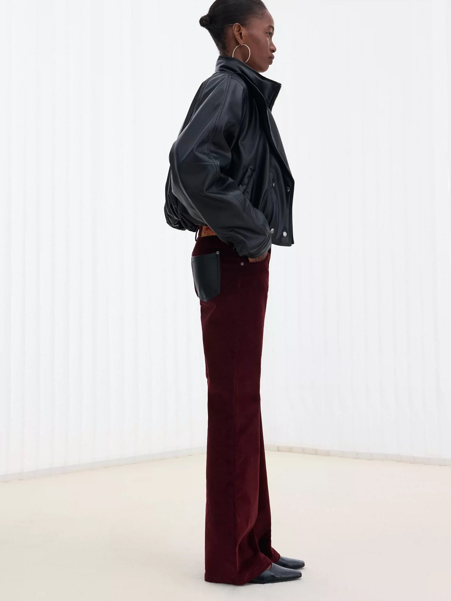 Leather-Paneled Stretch Corduroy Red Trousers