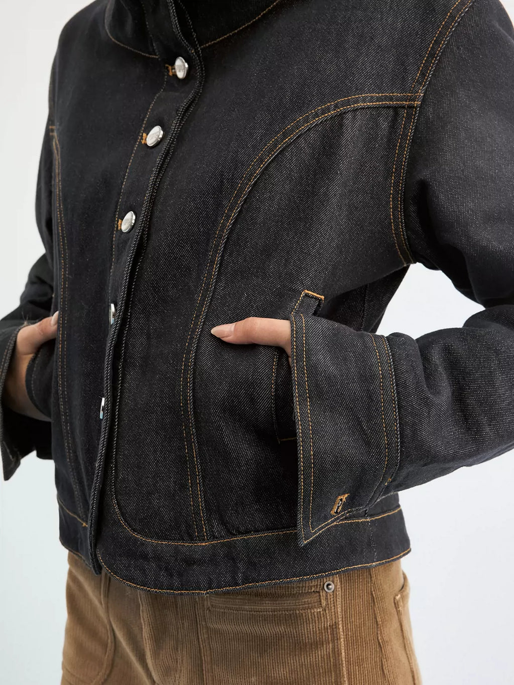 Collared Raw Denim Padded Jacket