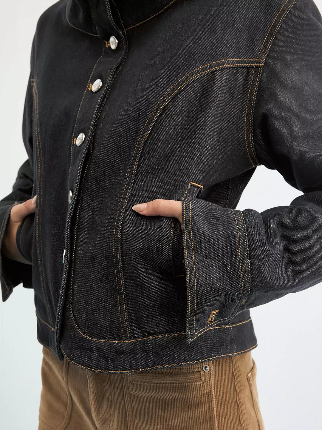 IFIKNOW Collared Raw Denim Padded Jacket
