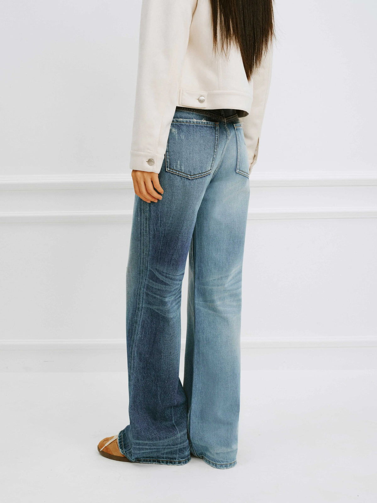 #1980 Spliced Distressed Straight Jeans