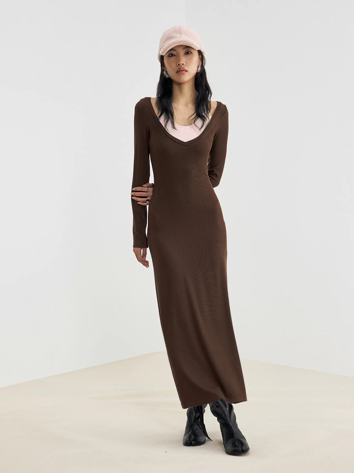 Contrast Mock-Layered Maxi Dress