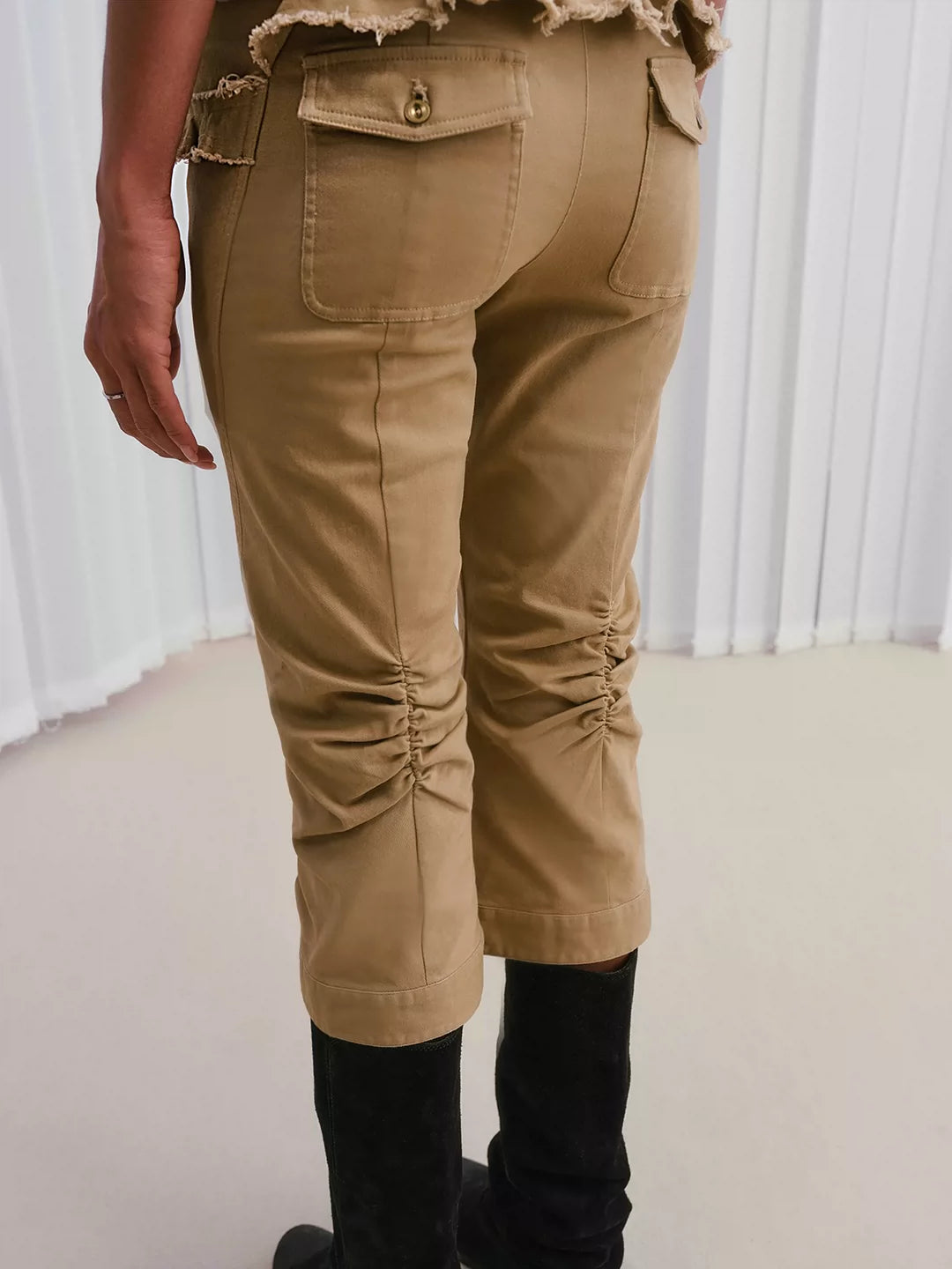 Ruched Khaki Cropped Cargo Pants