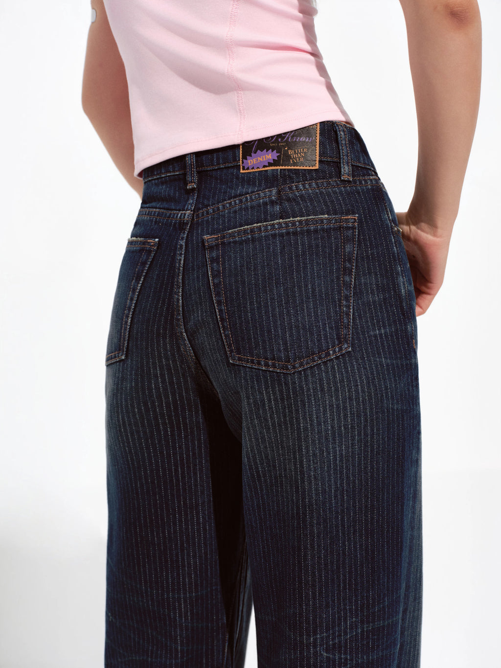 Pinstripe Whiskered Dark Blue Jeans