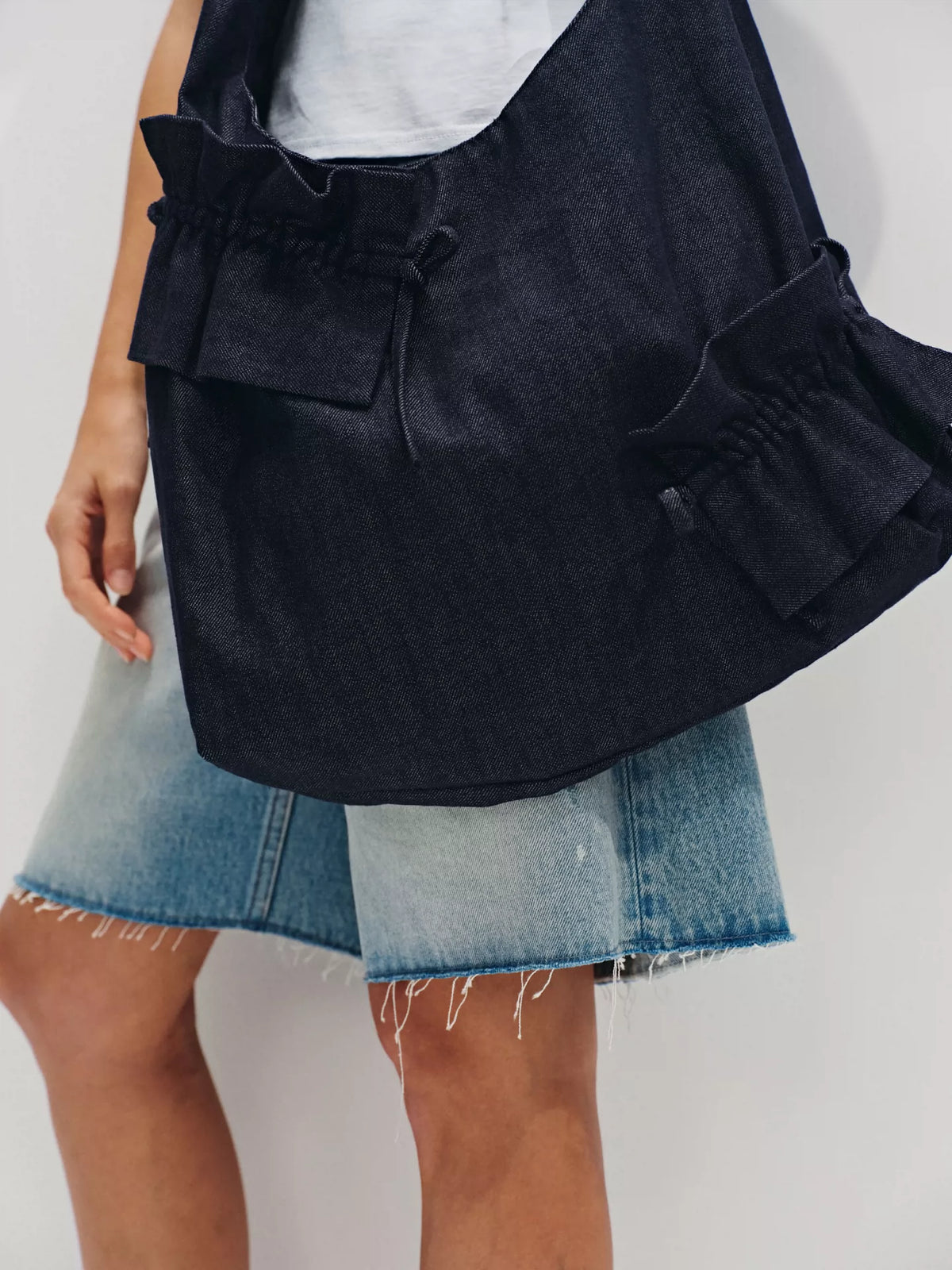 Heavyweight Raw Denim Ruffled Tote Bag