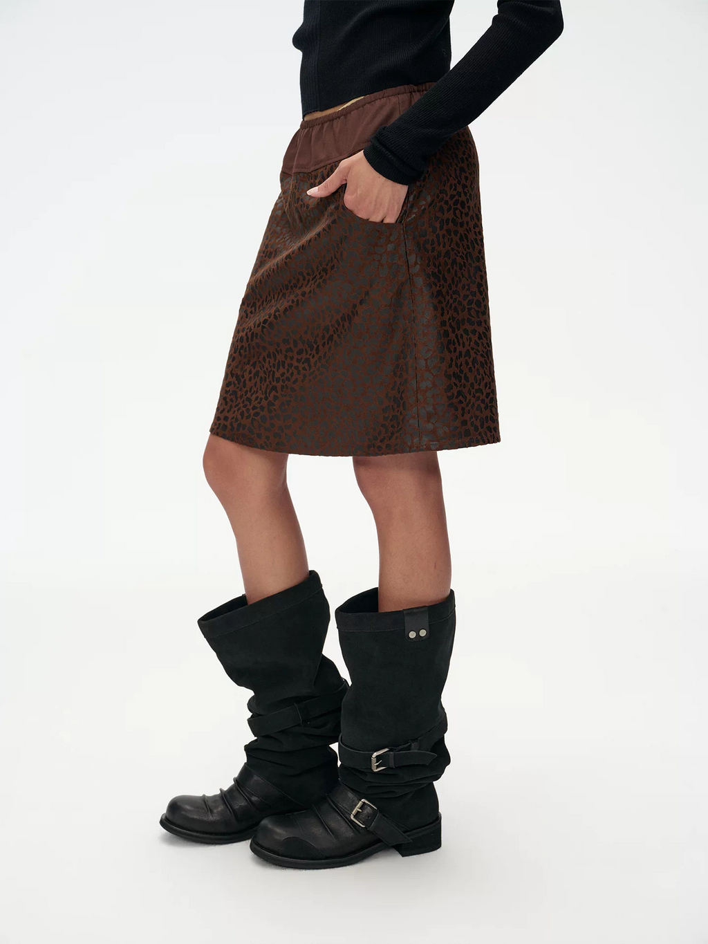 Dark Brown Leopard A-Line Skirt