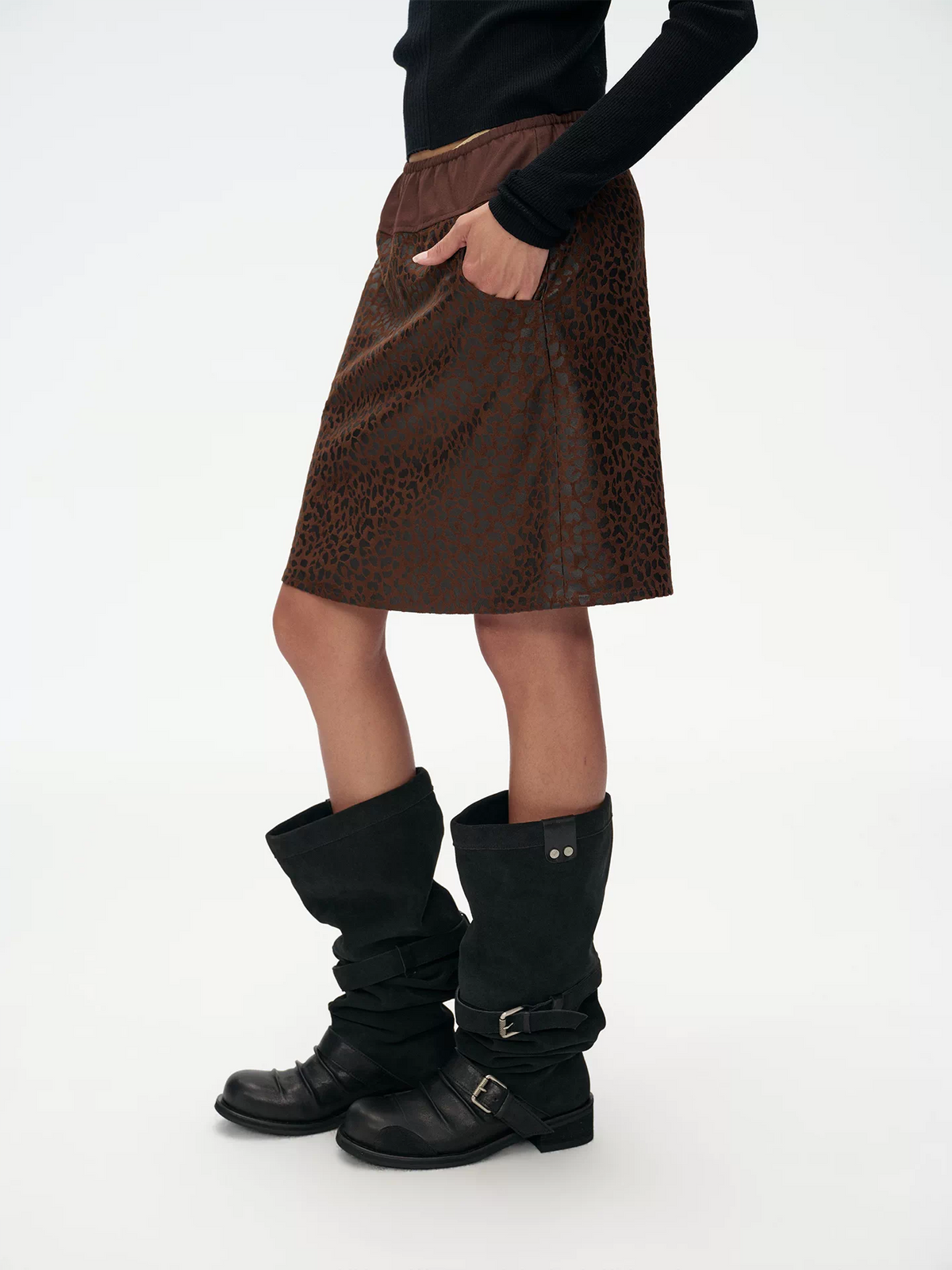 Dark Brown Leopard A-Line Skirt