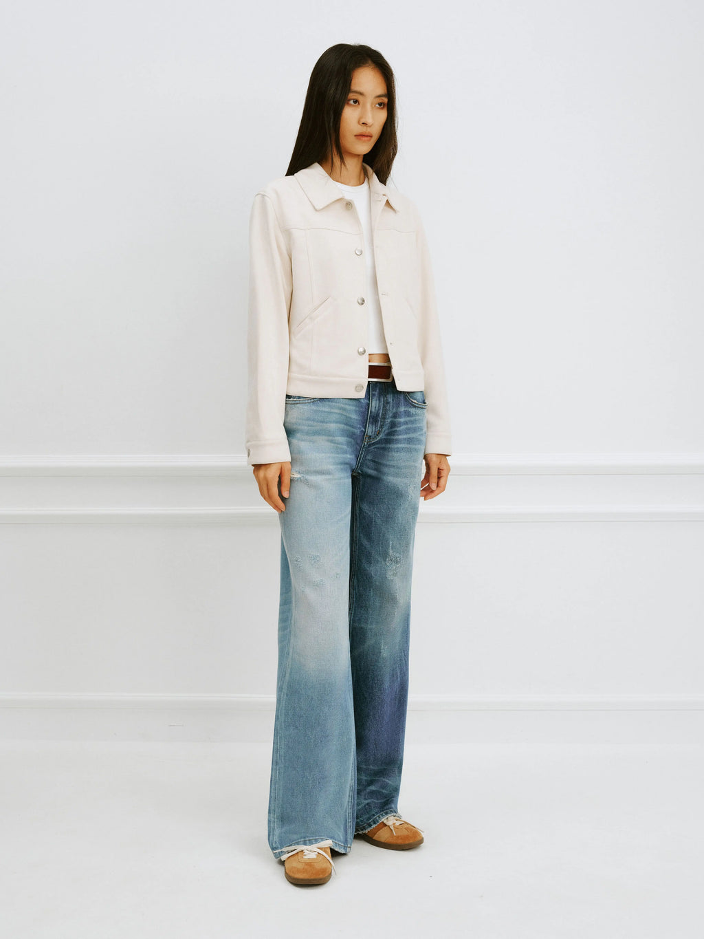 #1980 Spliced Distressed Straight Jeans