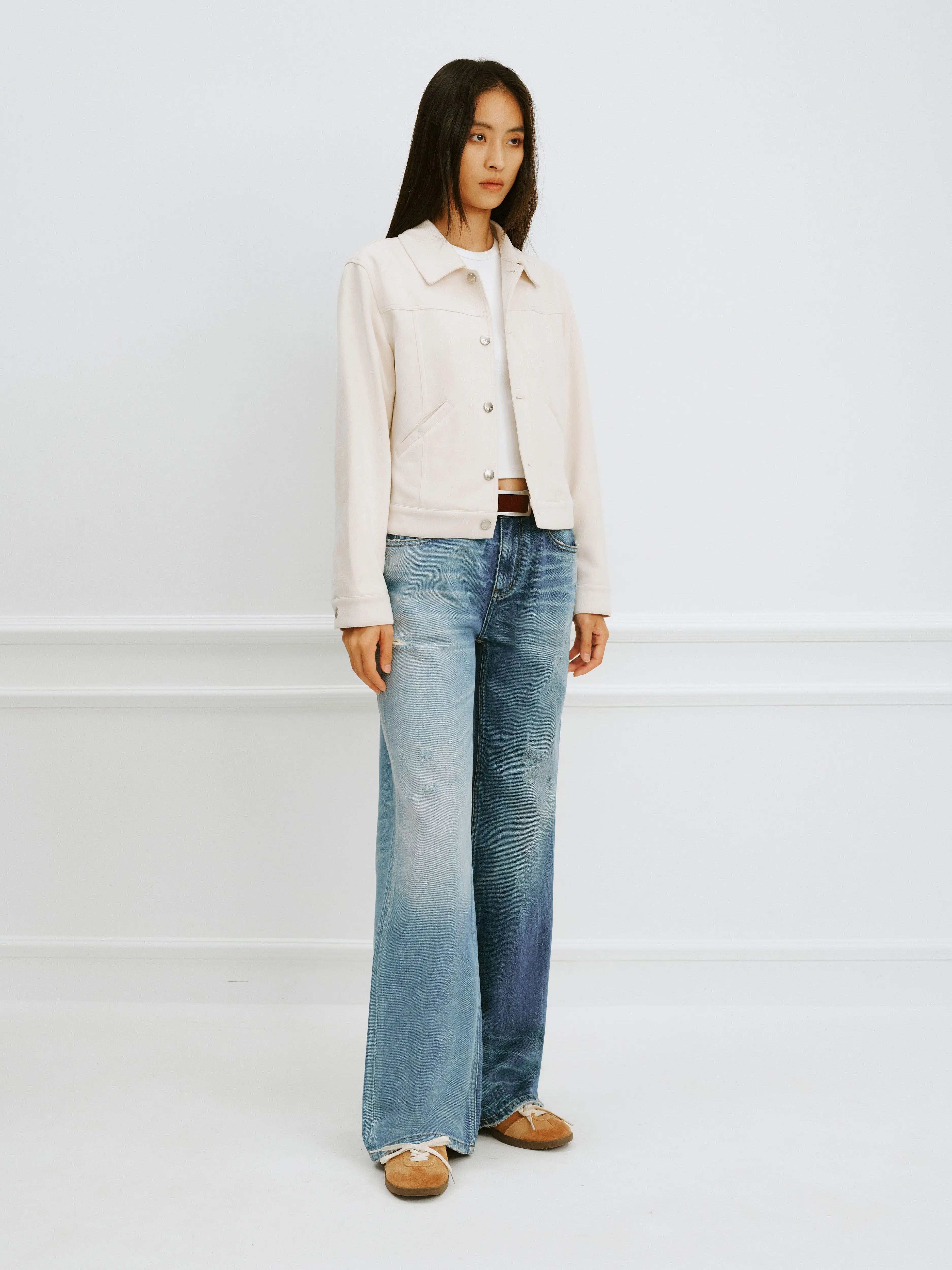 #1980 Spliced Distressed Straight Jeans