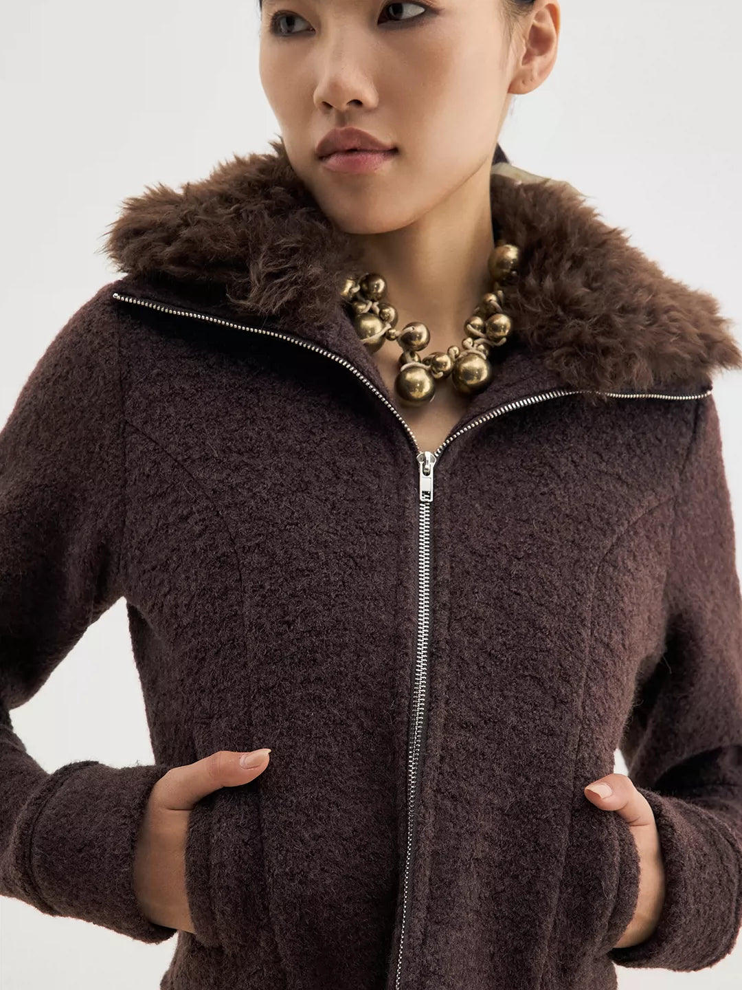 2-Way Wool-Alpaca Blend Coat with Detachable Collar