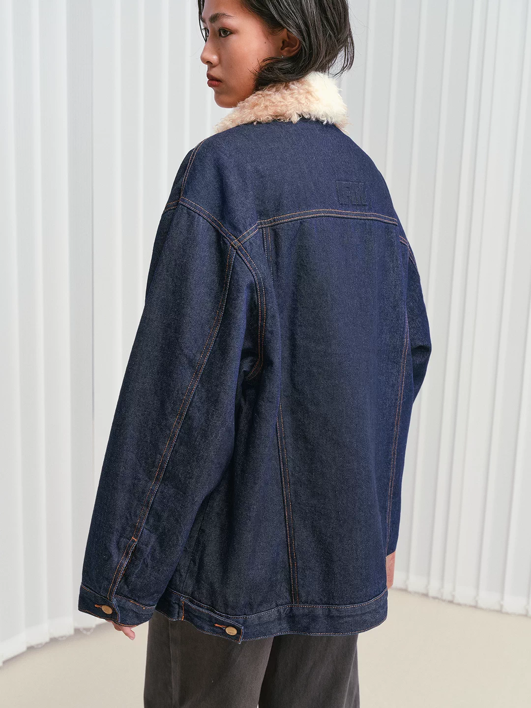 Shearling-Collar Padded Denim Jacket