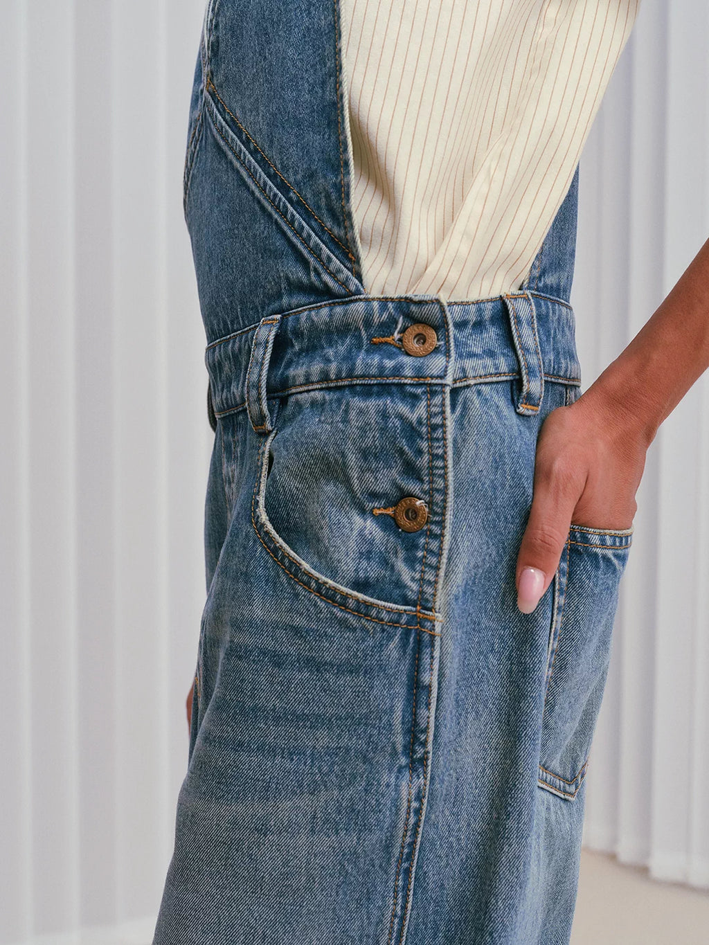 Premium Wash V-Neck Denim Jumpsuit