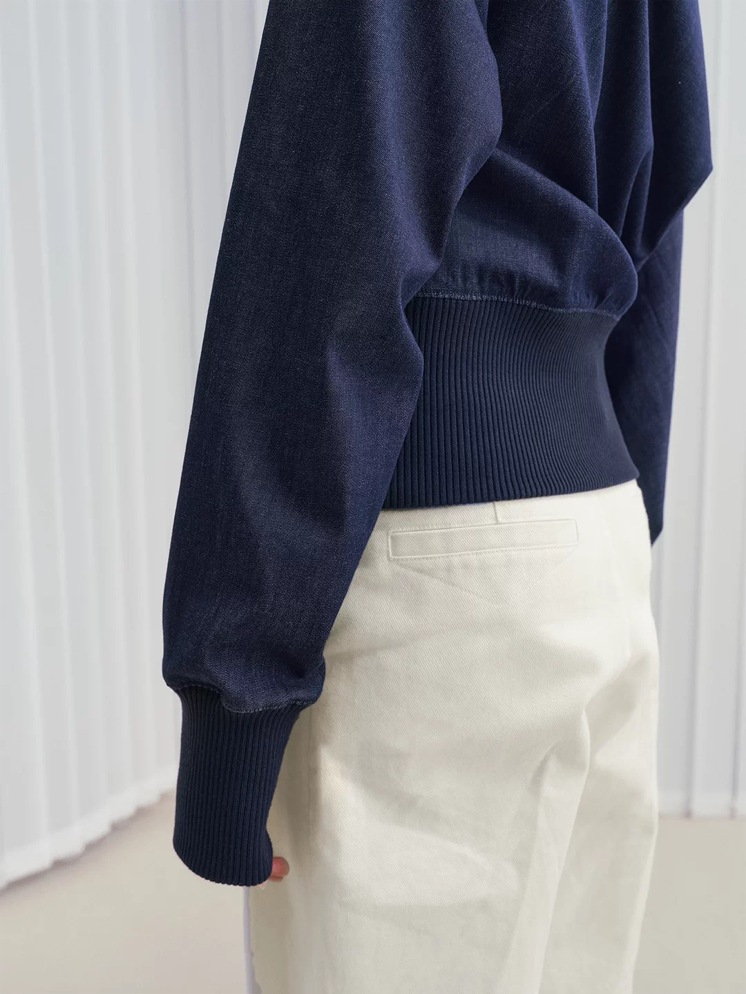 IFIKNOW Colorfast Ribbed Asymmetric Tencel-Denim Top