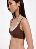 Brown & Green Colorblock Stretch-Satin Halter Set