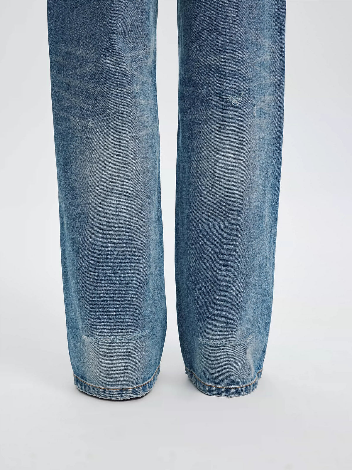 Light Wash Distressed Straight Jeans