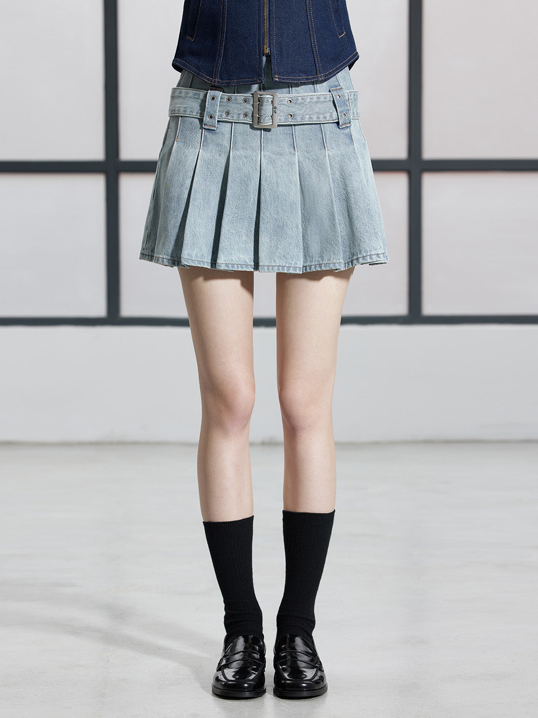 Denim Pleated Skirt