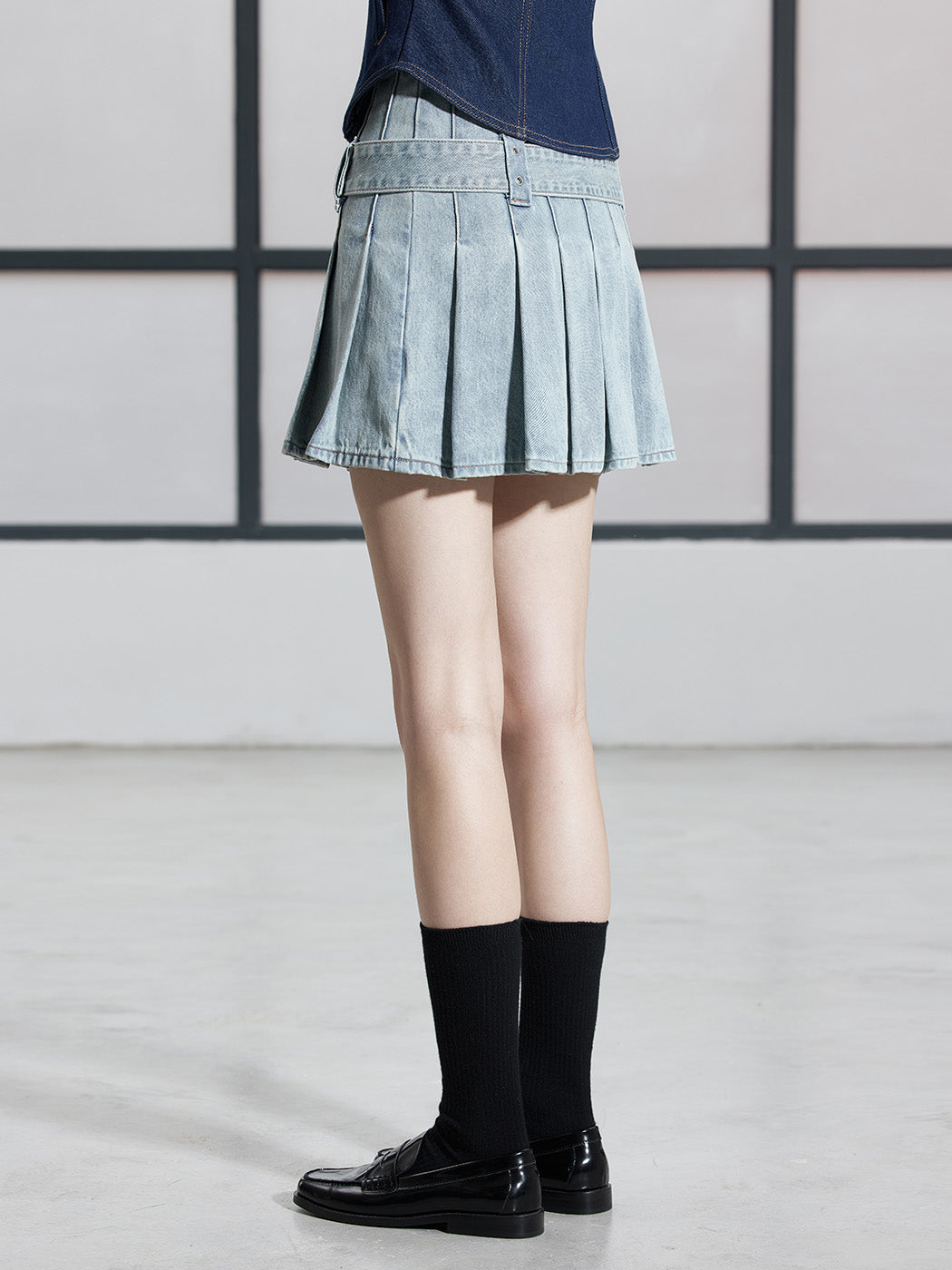 Denim Pleated Skirt