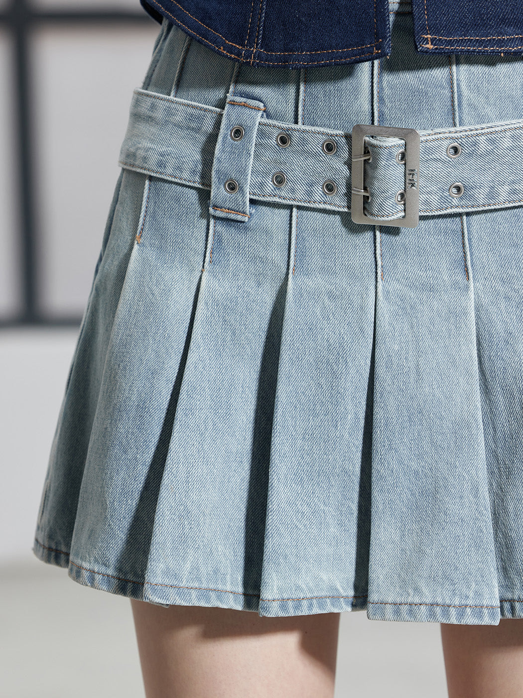 Denim Pleated Skirt